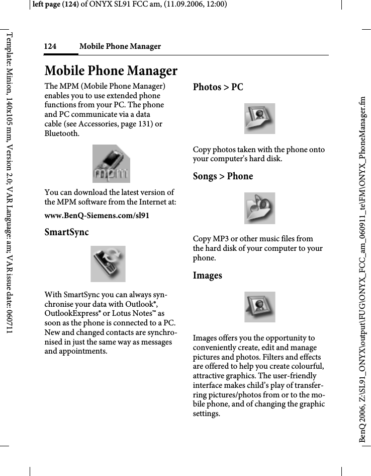 Page 124 of BenQ Mobile and OHG SL91 GSM 900/1800/1900, UMTS Mobile Phone with BT User Manual ONYX FUG