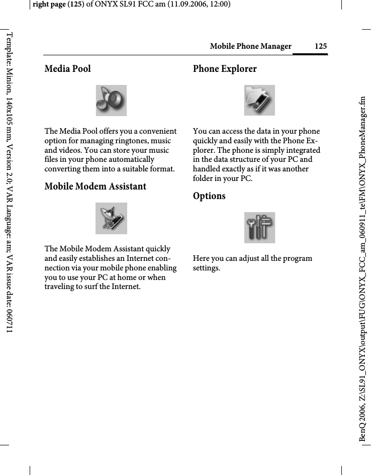 Page 125 of BenQ Mobile and OHG SL91 GSM 900/1800/1900, UMTS Mobile Phone with BT User Manual ONYX FUG