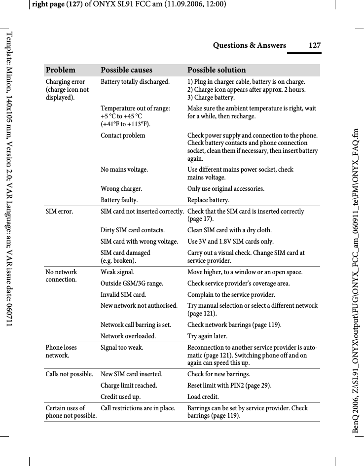 Page 127 of BenQ Mobile and OHG SL91 GSM 900/1800/1900, UMTS Mobile Phone with BT User Manual ONYX FUG