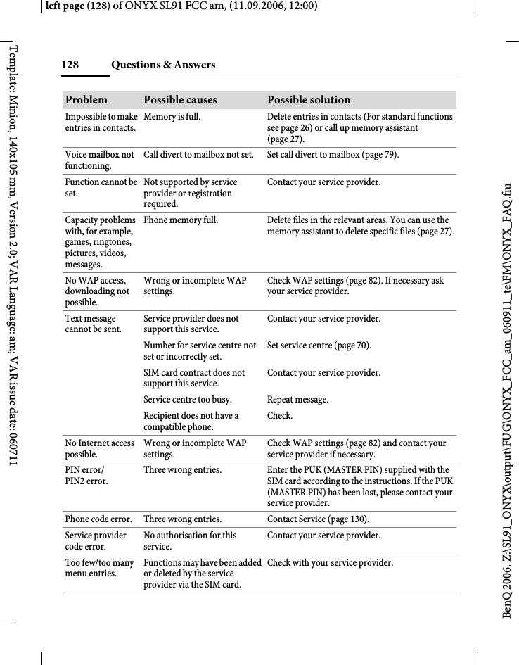Page 128 of BenQ Mobile and OHG SL91 GSM 900/1800/1900, UMTS Mobile Phone with BT User Manual ONYX FUG