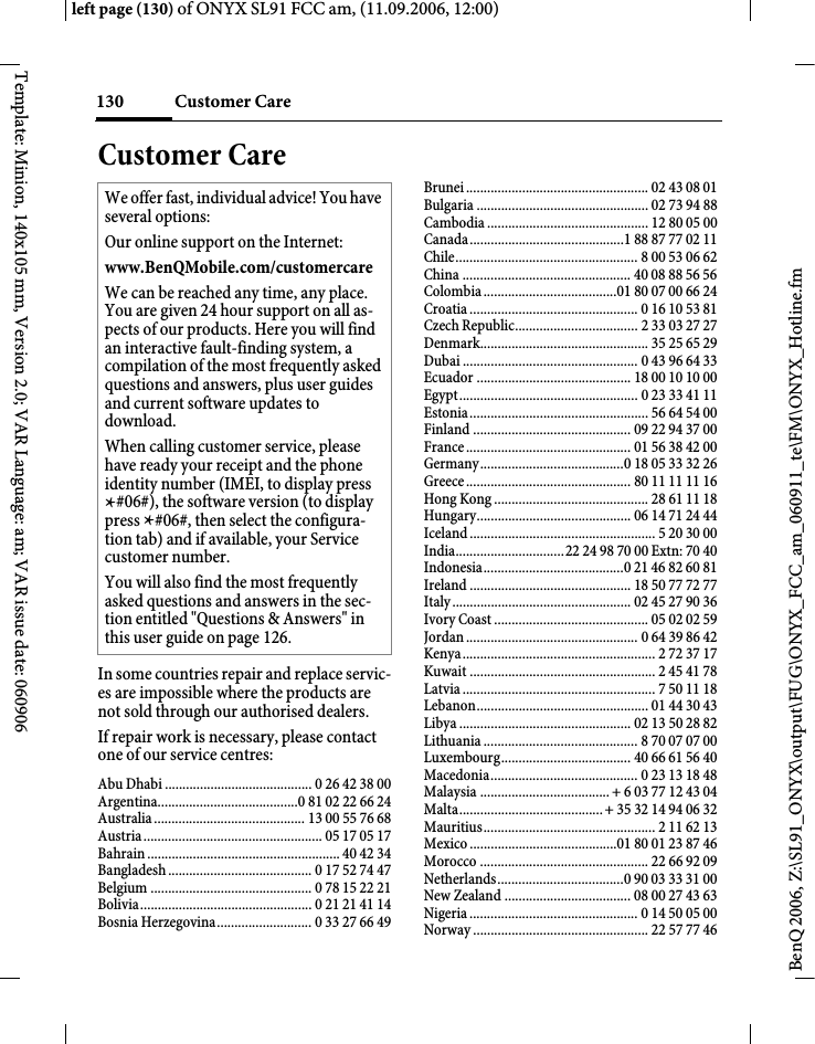 Page 130 of BenQ Mobile and OHG SL91 GSM 900/1800/1900, UMTS Mobile Phone with BT User Manual ONYX FUG