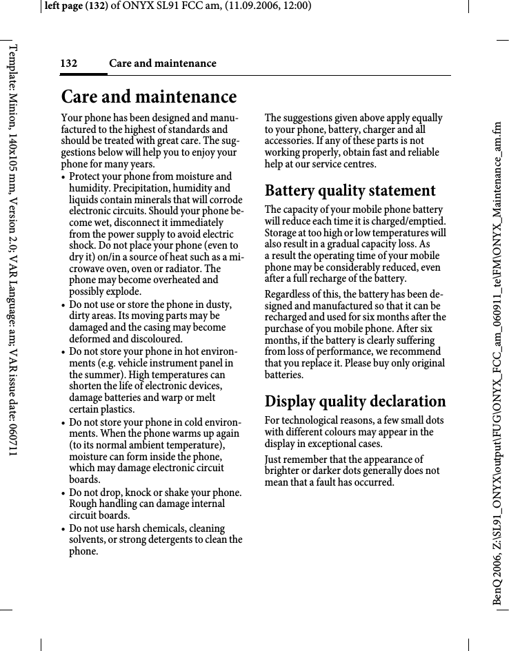 Page 132 of BenQ Mobile and OHG SL91 GSM 900/1800/1900, UMTS Mobile Phone with BT User Manual ONYX FUG