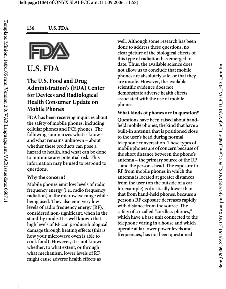 Page 136 of BenQ Mobile and OHG SL91 GSM 900/1800/1900, UMTS Mobile Phone with BT User Manual ONYX FUG