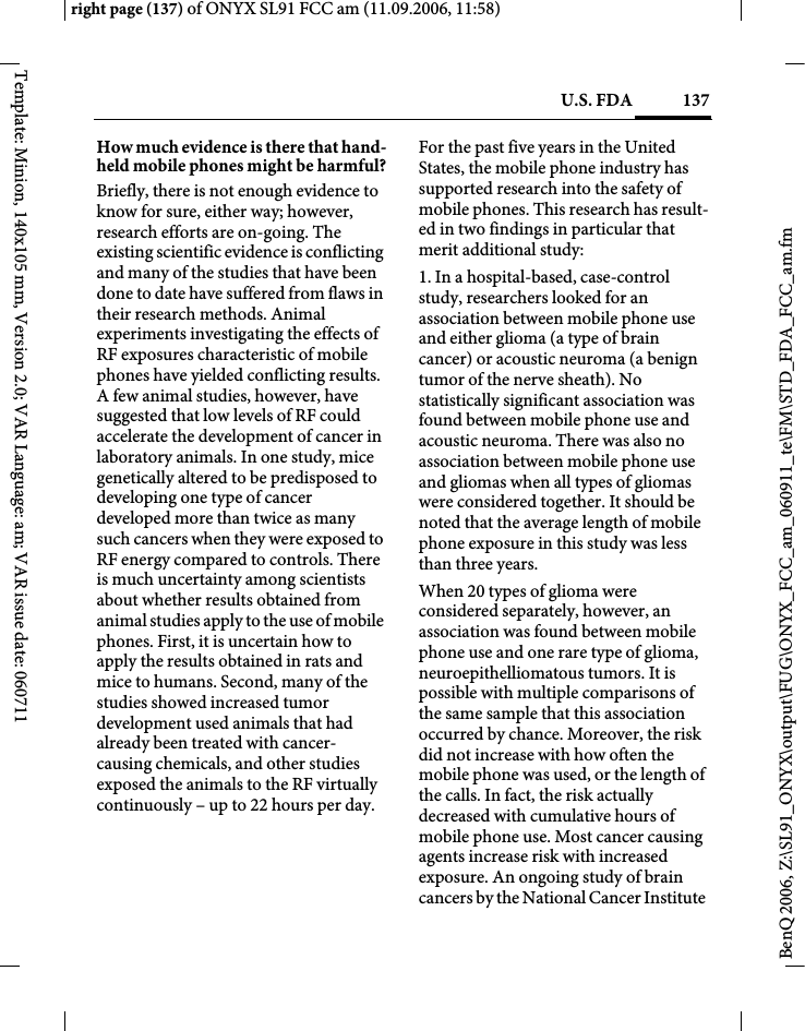 Page 137 of BenQ Mobile and OHG SL91 GSM 900/1800/1900, UMTS Mobile Phone with BT User Manual ONYX FUG