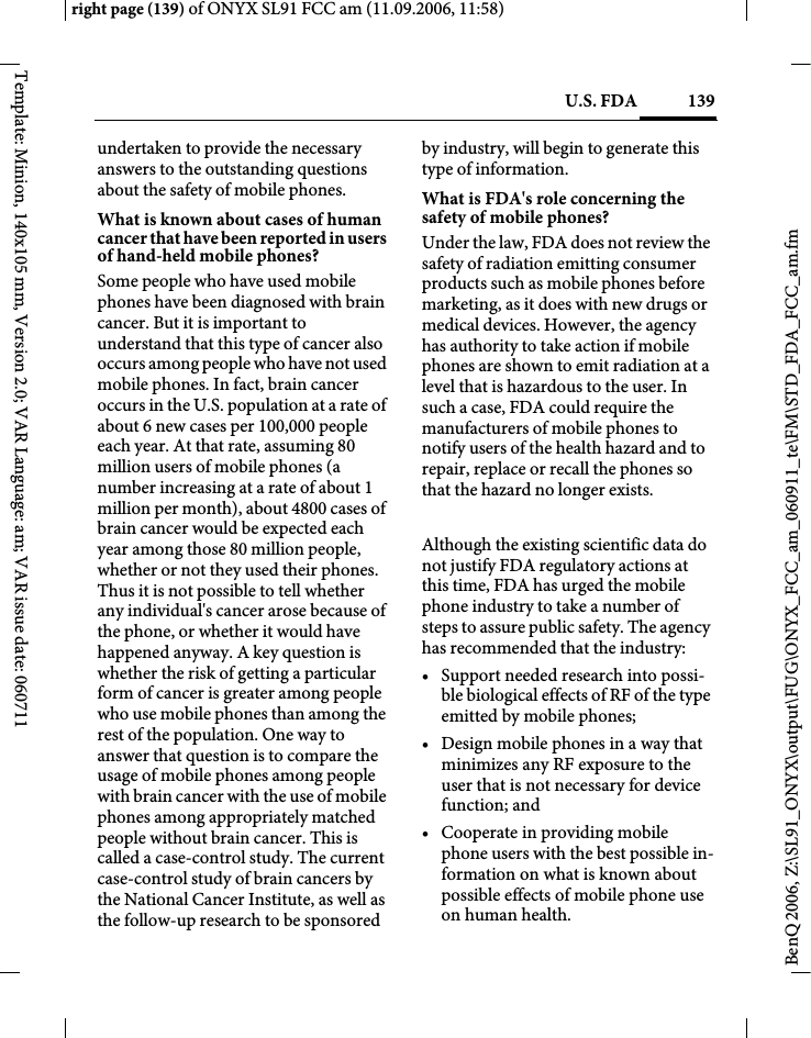 Page 139 of BenQ Mobile and OHG SL91 GSM 900/1800/1900, UMTS Mobile Phone with BT User Manual ONYX FUG