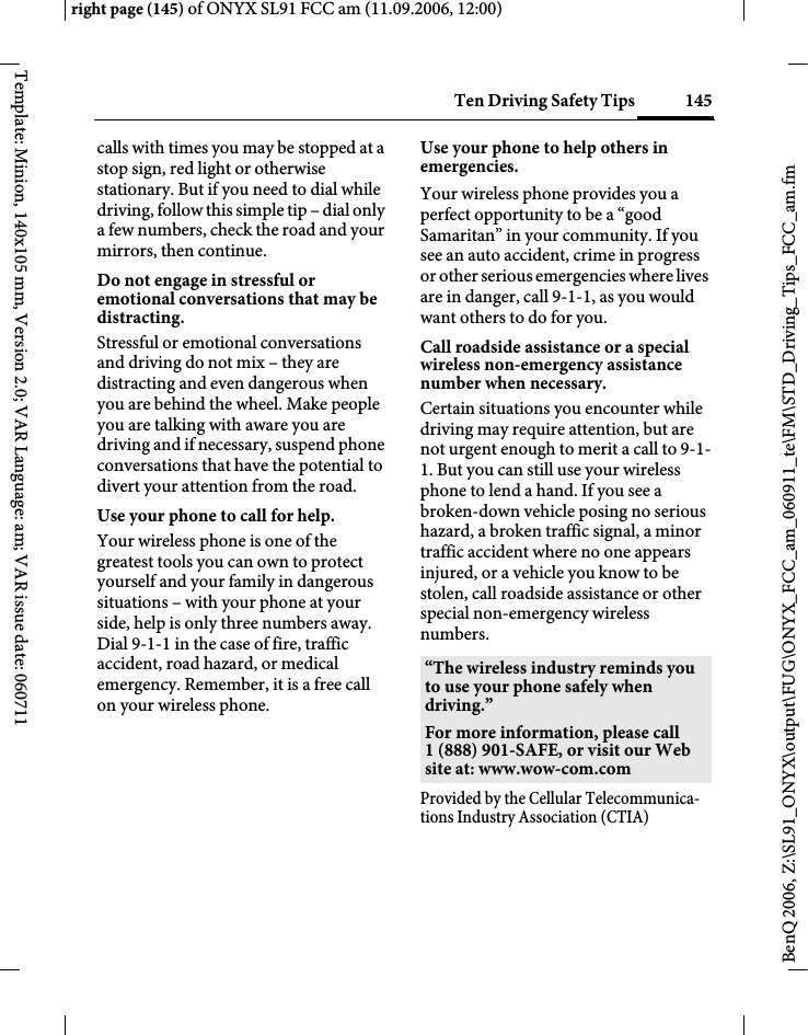 Page 145 of BenQ Mobile and OHG SL91 GSM 900/1800/1900, UMTS Mobile Phone with BT User Manual ONYX FUG