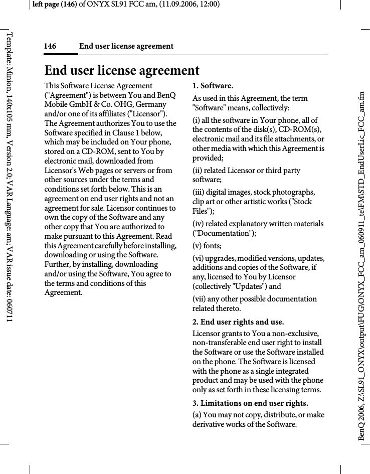 Page 146 of BenQ Mobile and OHG SL91 GSM 900/1800/1900, UMTS Mobile Phone with BT User Manual ONYX FUG