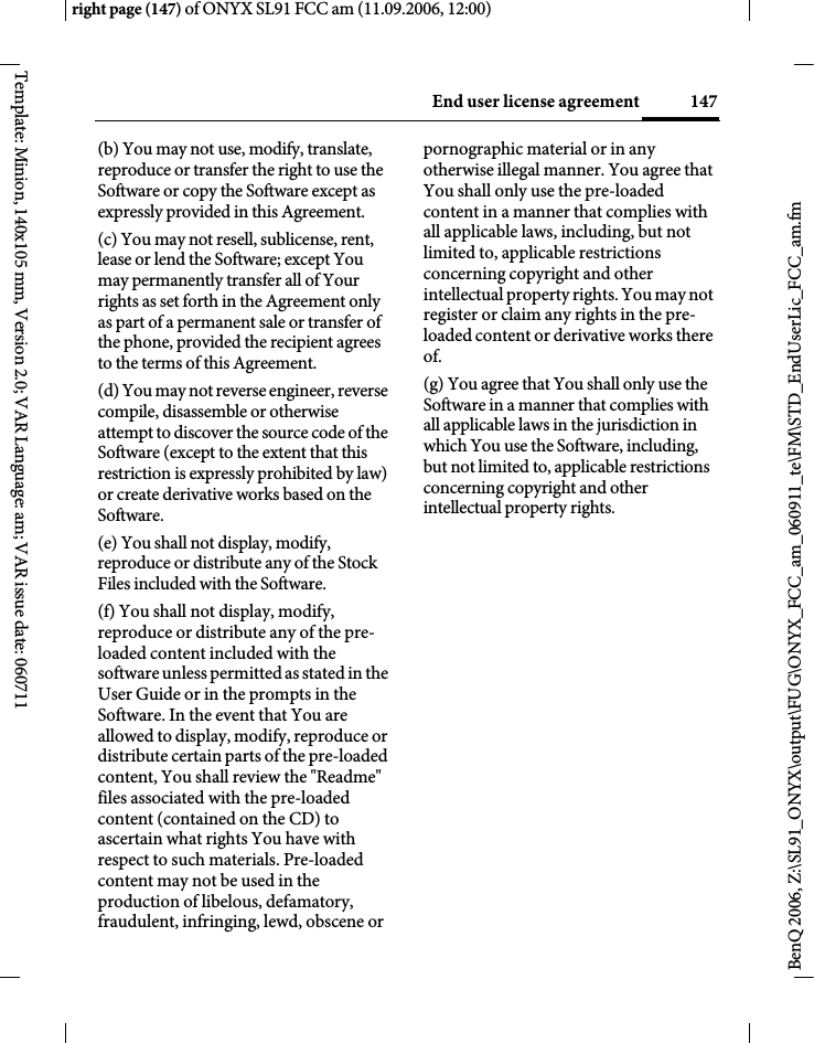 Page 147 of BenQ Mobile and OHG SL91 GSM 900/1800/1900, UMTS Mobile Phone with BT User Manual ONYX FUG