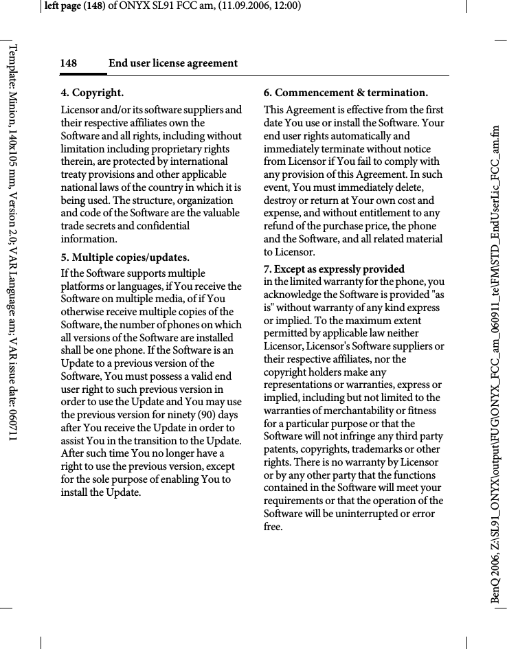 Page 148 of BenQ Mobile and OHG SL91 GSM 900/1800/1900, UMTS Mobile Phone with BT User Manual ONYX FUG