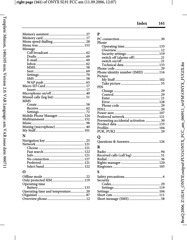 Page 161 of BenQ Mobile and OHG SL91 GSM 900/1800/1900, UMTS Mobile Phone with BT User Manual ONYX FUG