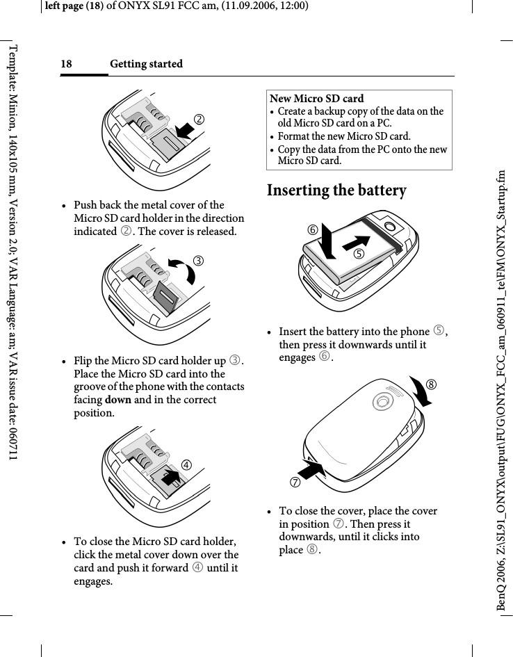 Page 18 of BenQ Mobile and OHG SL91 GSM 900/1800/1900, UMTS Mobile Phone with BT User Manual ONYX FUG