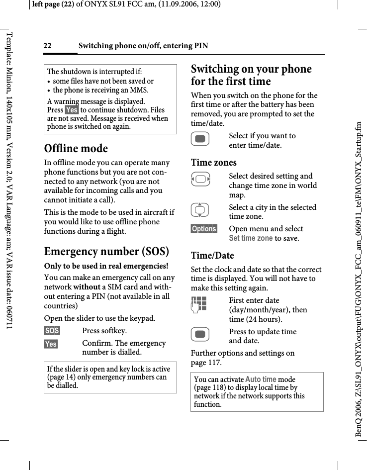 Page 22 of BenQ Mobile and OHG SL91 GSM 900/1800/1900, UMTS Mobile Phone with BT User Manual ONYX FUG