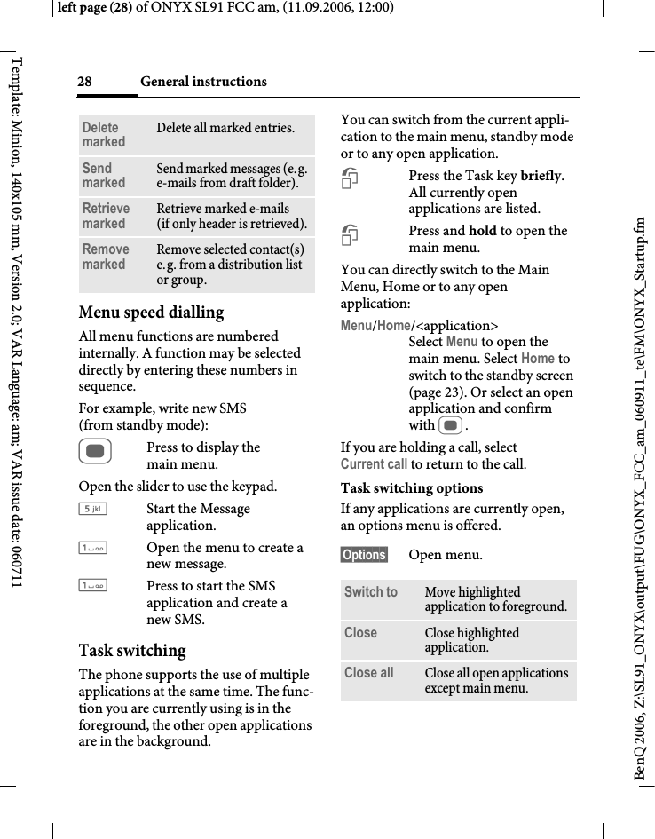 Page 28 of BenQ Mobile and OHG SL91 GSM 900/1800/1900, UMTS Mobile Phone with BT User Manual ONYX FUG