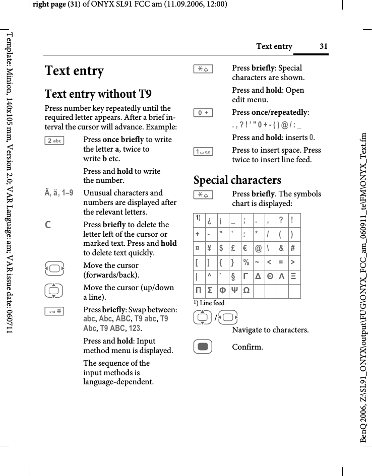 Page 31 of BenQ Mobile and OHG SL91 GSM 900/1800/1900, UMTS Mobile Phone with BT User Manual ONYX FUG