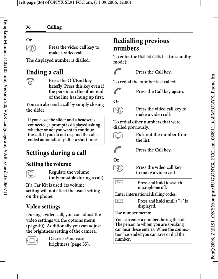 Page 36 of BenQ Mobile and OHG SL91 GSM 900/1800/1900, UMTS Mobile Phone with BT User Manual ONYX FUG