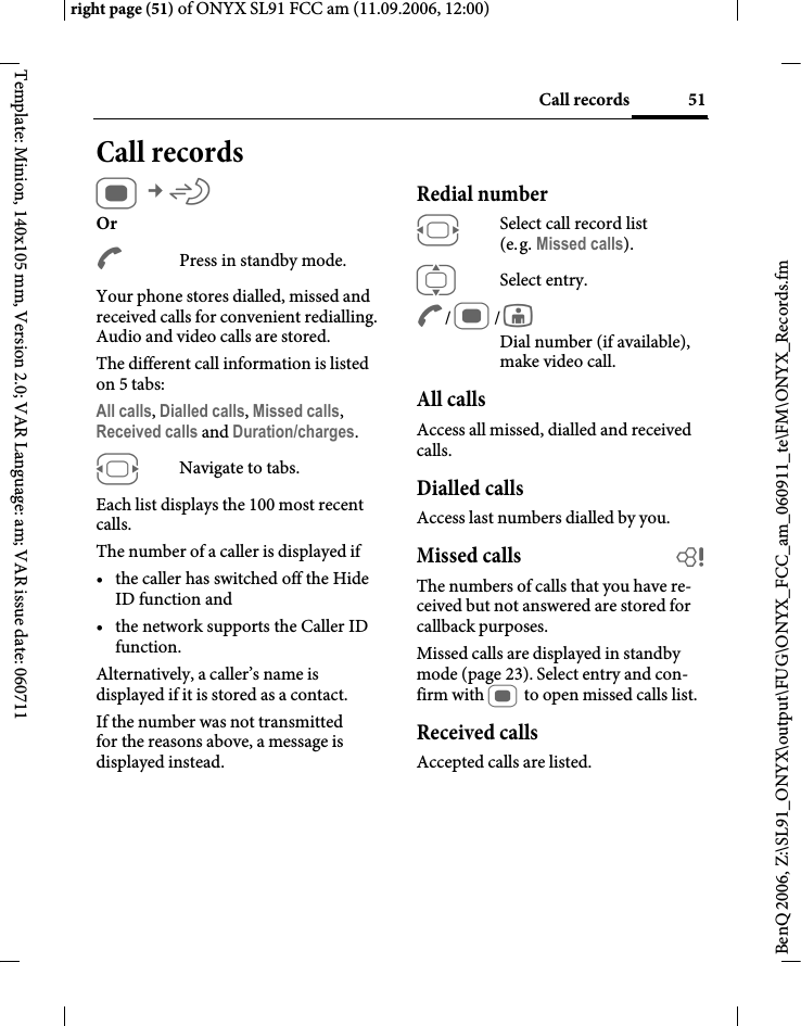 Page 51 of BenQ Mobile and OHG SL91 GSM 900/1800/1900, UMTS Mobile Phone with BT User Manual ONYX FUG