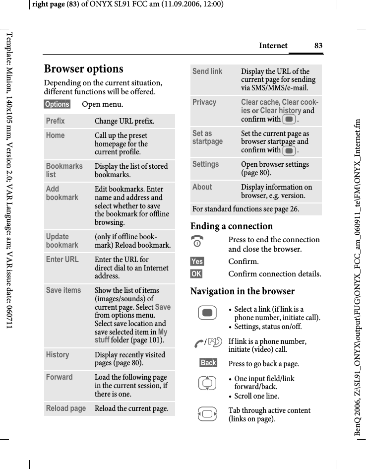 Page 83 of BenQ Mobile and OHG SL91 GSM 900/1800/1900, UMTS Mobile Phone with BT User Manual ONYX FUG