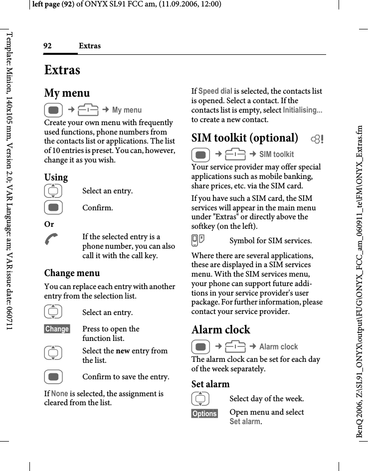 Page 92 of BenQ Mobile and OHG SL91 GSM 900/1800/1900, UMTS Mobile Phone with BT User Manual ONYX FUG