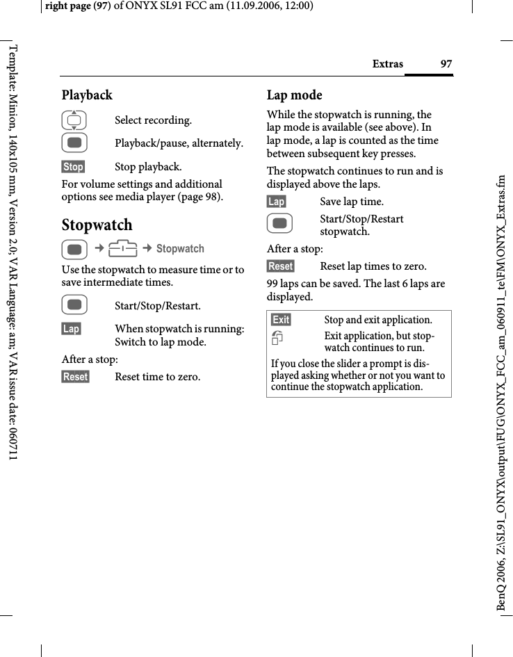 Page 97 of BenQ Mobile and OHG SL91 GSM 900/1800/1900, UMTS Mobile Phone with BT User Manual ONYX FUG