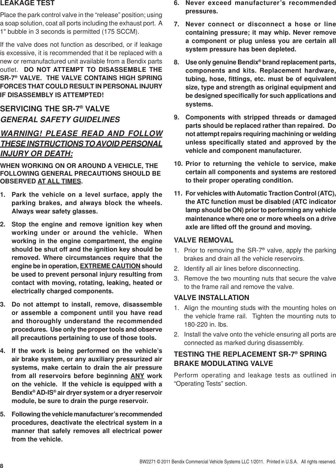 Page 8 of 8 - Bendix Bendix-Bw2271-Users-Manual- SD-03-9043c Conversion Of Version B With 11 Pt. Notes From PM  Bendix-bw2271-users-manual