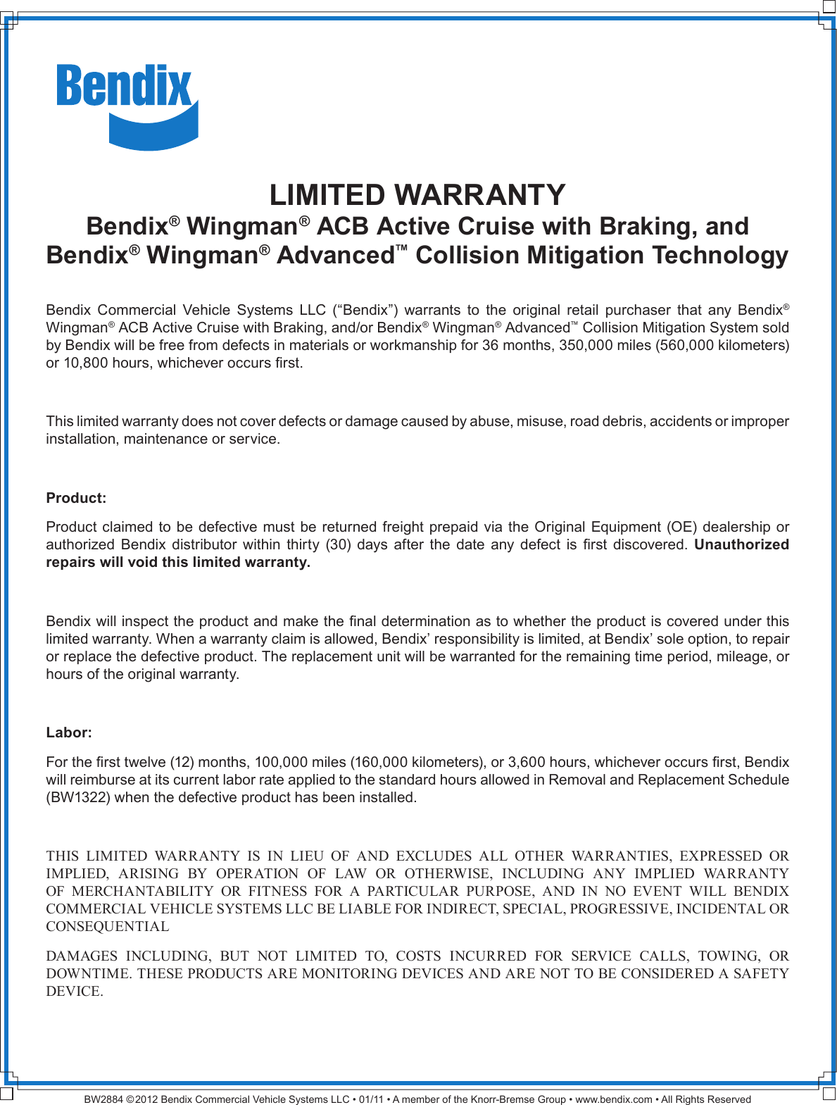 Page 1 of 1 - Bendix Bendix-Bw2884-Users-Manual- BW2884 - Wingman Warranty_in_sign-off  Bendix-bw2884-users-manual