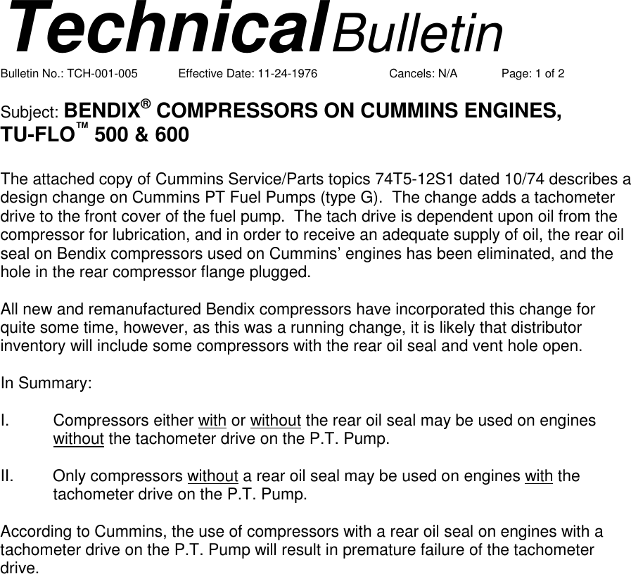 Page 1 of 2 - Bendix Bendix-Tch-001-005-Users-Manual- Technical Bulletin  Bendix-tch-001-005-users-manual