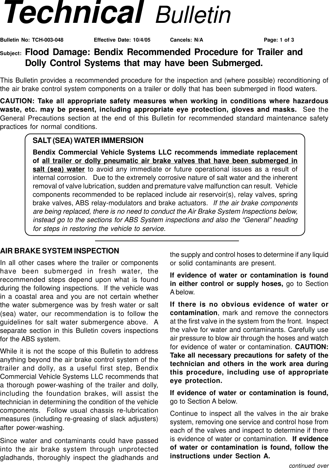 Page 1 of 3 - Bendix Bendix-Tch-003-048-Users-Manual- TCH-013-010  Bendix-tch-003-048-users-manual