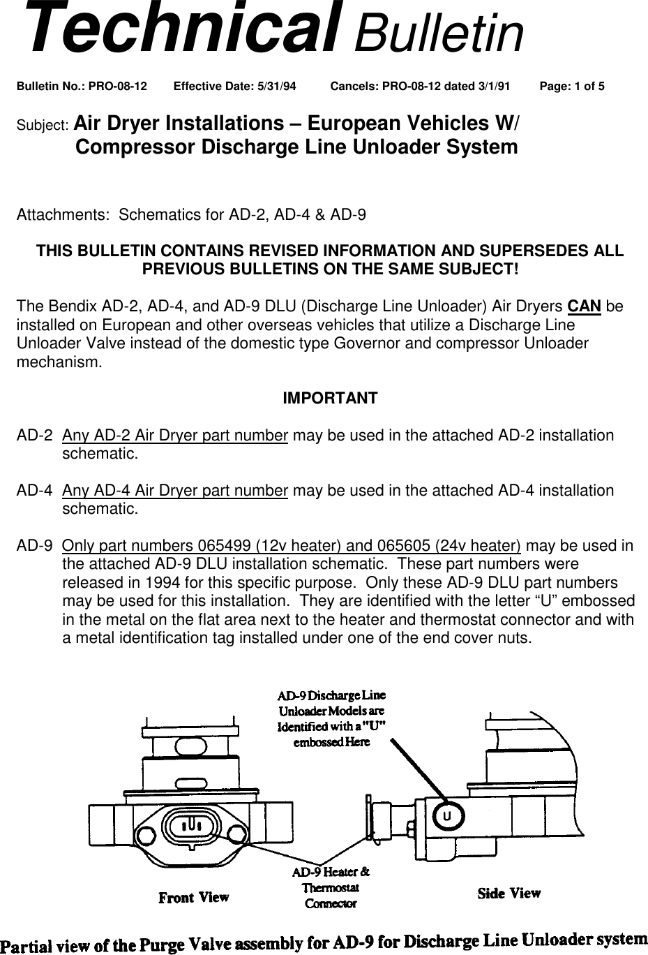 Page 1 of 5 - Bendix Bendix-Tch-008-012-Users-Manual- Technical Bulletin  Bendix-tch-008-012-users-manual