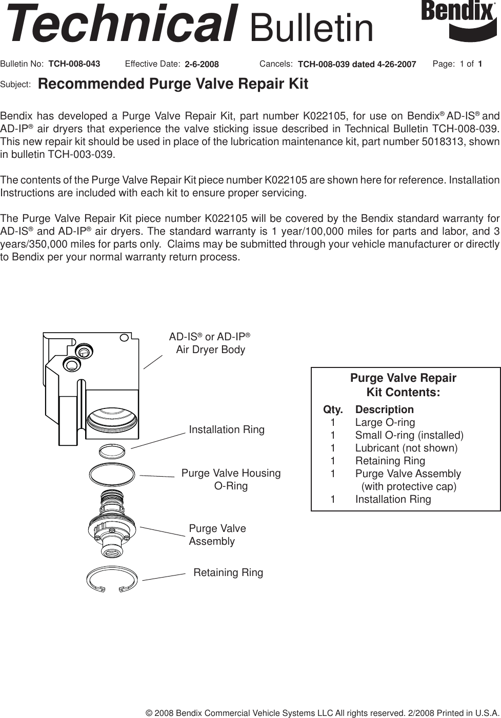 Page 1 of 1 - Bendix Bendix-Tch-008-043-Users-Manual- TCH-008-043c In Process  Bendix-tch-008-043-users-manual