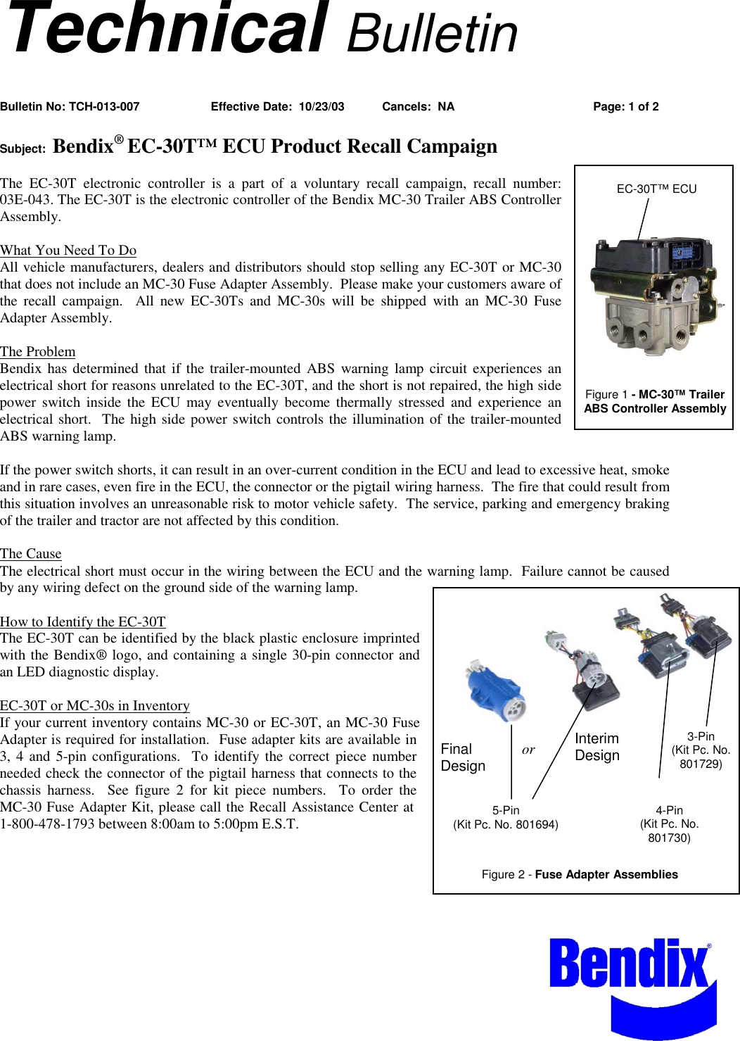 Page 1 of 2 - Bendix Bendix-Tch-013-007-Users-Manual- Buletin Type.  Bendix-tch-013-007-users-manual