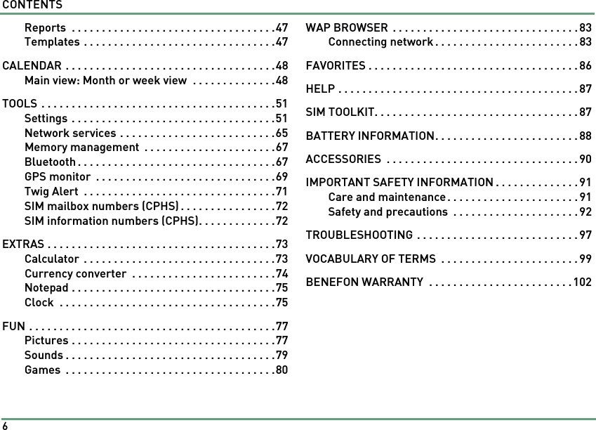 Page 6 of Benefonj TGP80EG GSM Mobile phone User Manual twig