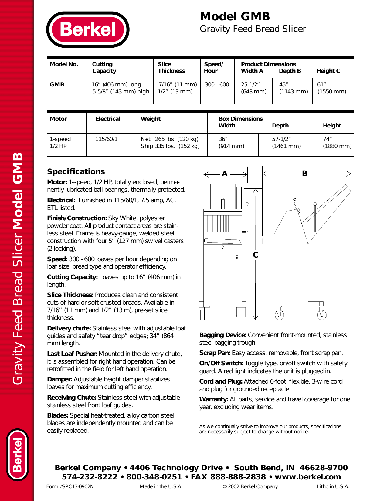 Page 2 of 2 - Berkel Berkel-Gravity-Feed-Bread-Slicer-Gmb-Users-Manual-  Berkel-gravity-feed-bread-slicer-gmb-users-manual