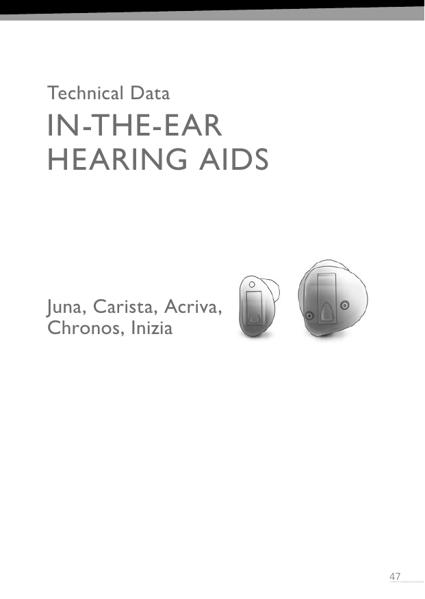 47Juna, Carista, Acriva, Chronos, IniziaTechnical DataIN-THE-EAR  HEARING AIDS