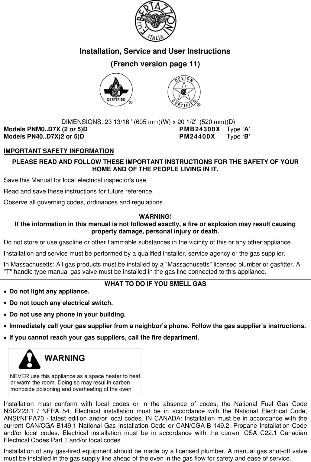 Bertazzoni 24 4 Burner Segmented Cooktop Owner S Manual 310982 Per