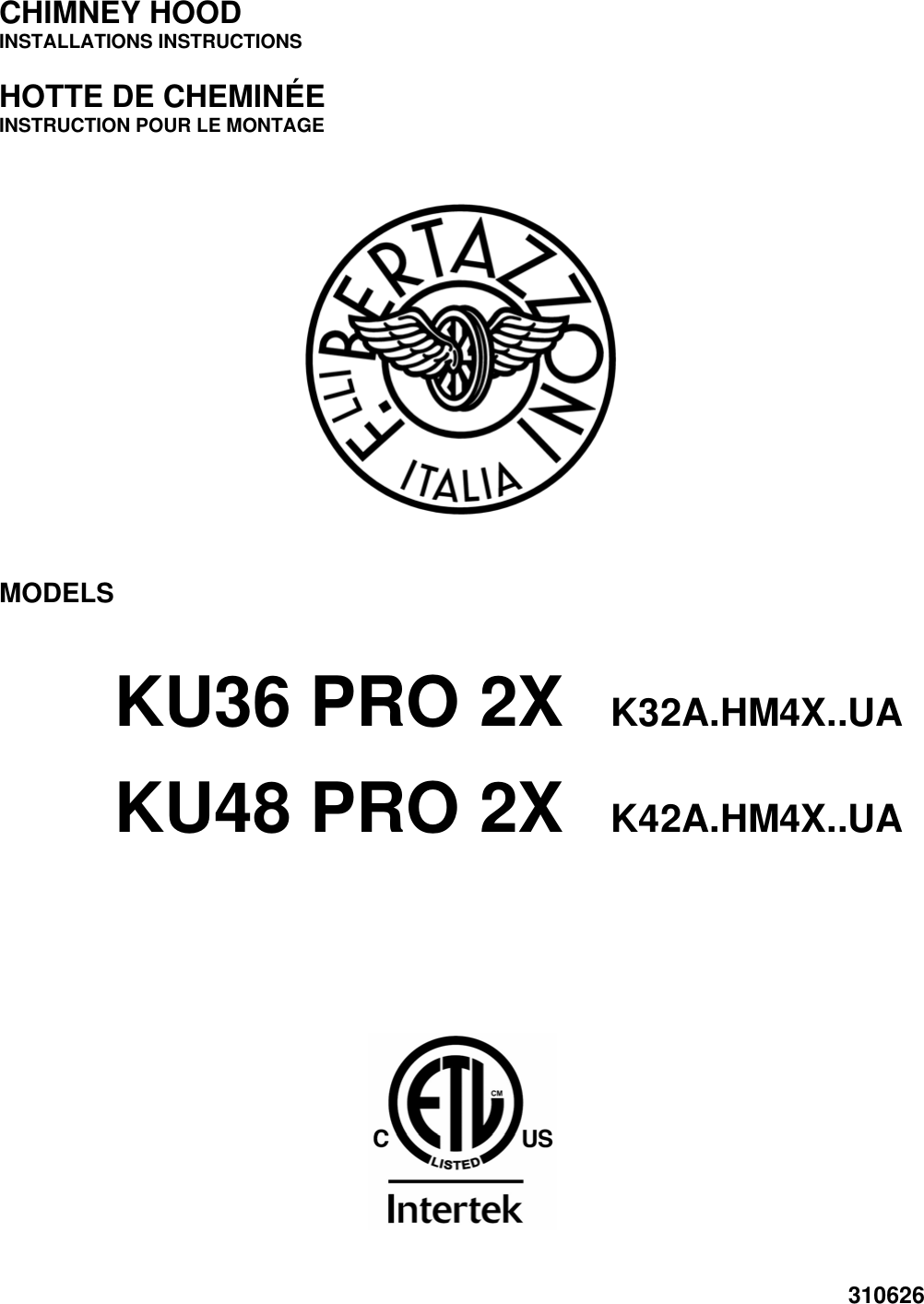 Bertazzoni 48 Canopy Hood 2 Motor Owner S Manual 310626