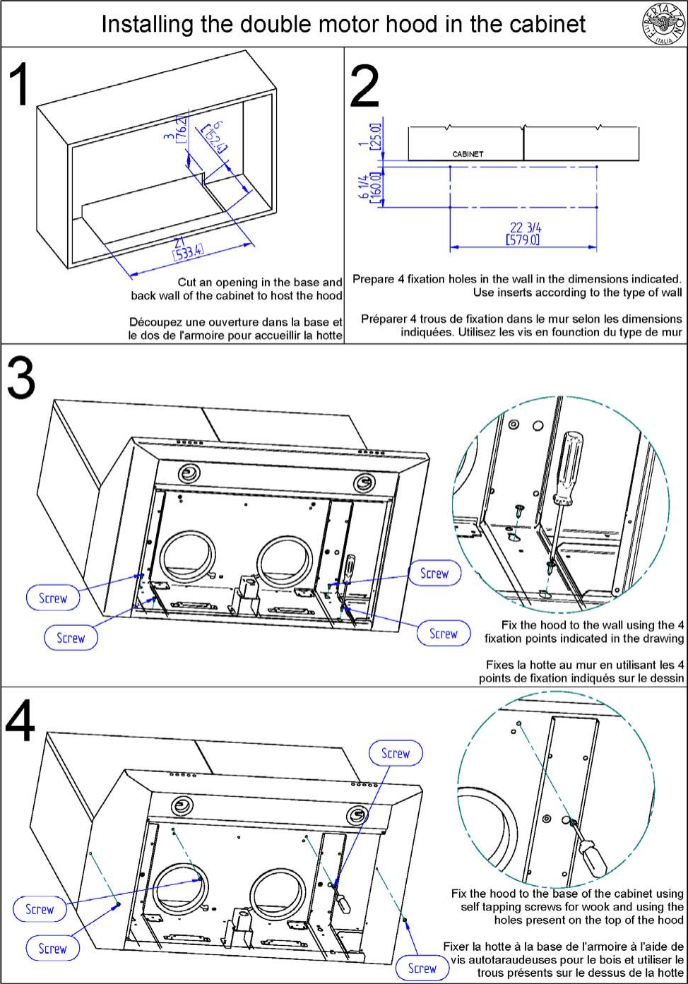 Bertazzoni 48 Canopy Hood 2 Motor Owner S Manual 310626