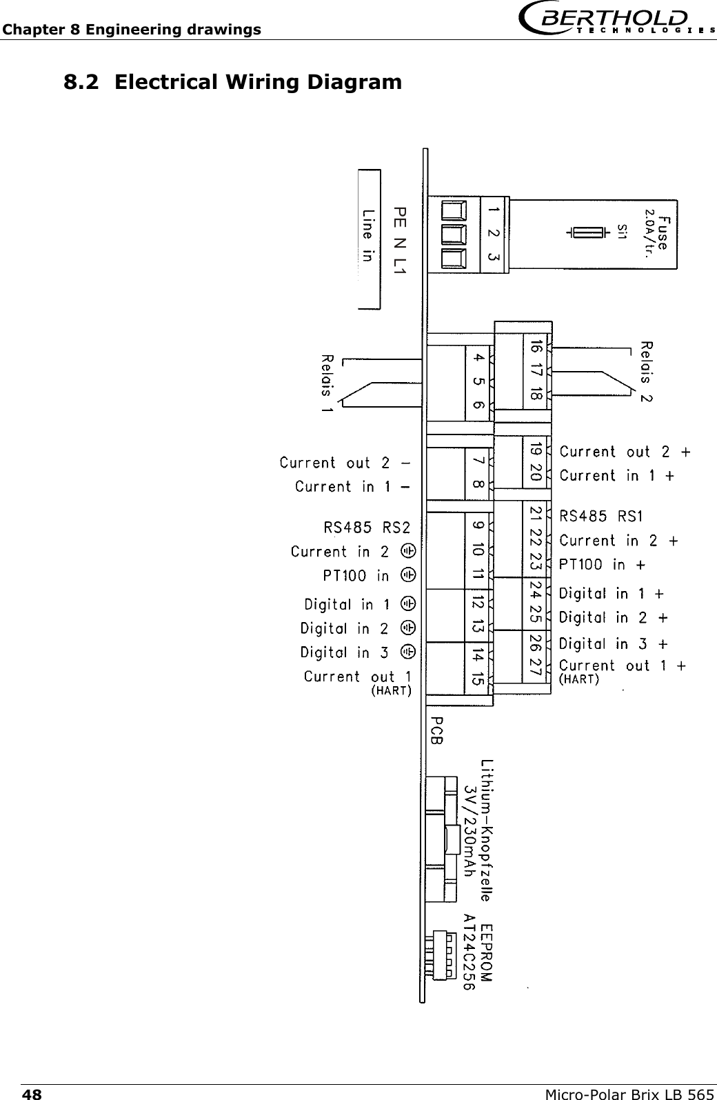 Chapter 8 Engineering drawings   Micro-Polar Brix LB 565 48 8.2  Electrical Wiring Diagram                 PE  N  L1