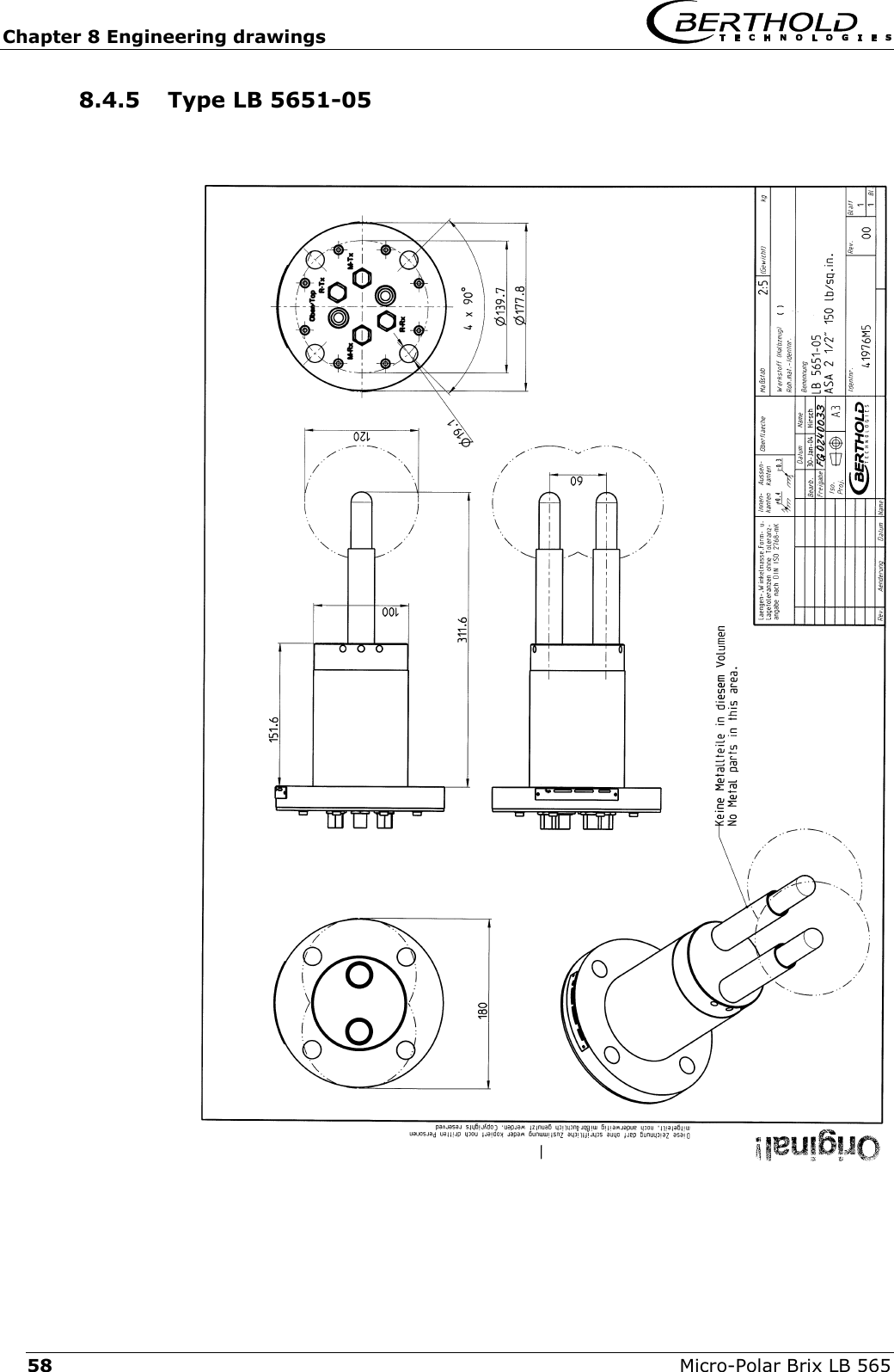Chapter 8 Engineering drawings   Micro-Polar Brix LB 565 58 8.4.5  Type LB 5651-05    