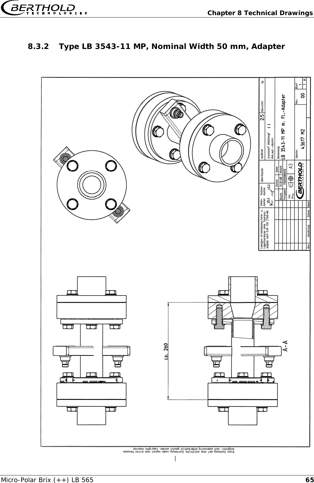   Chapter 8 Technical Drawings Micro-Polar Brix (++) LB 565  658.3.2 Type LB 3543-11 MP, Nominal Width 50 mm, Adapter    