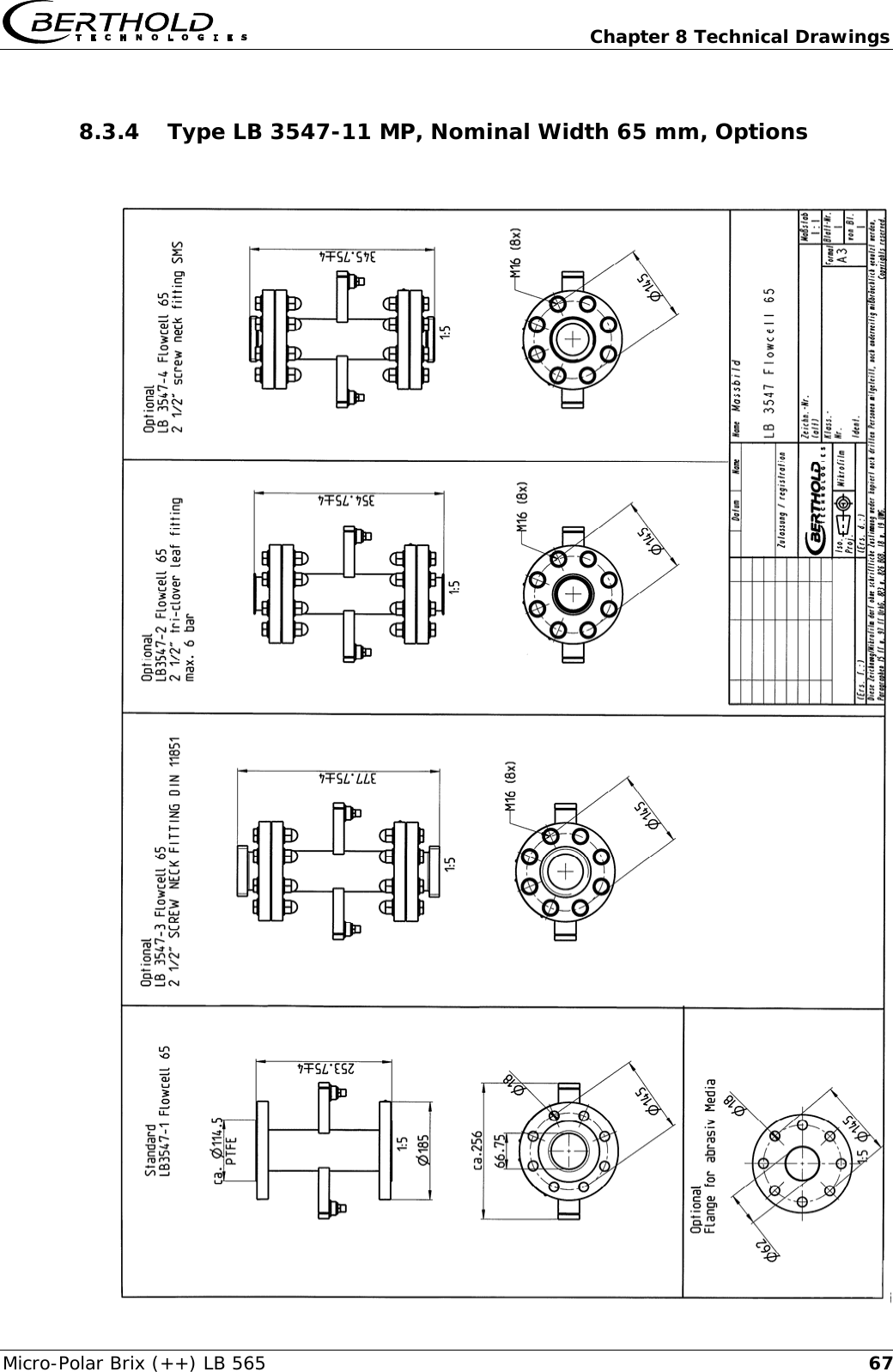   Chapter 8 Technical Drawings Micro-Polar Brix (++) LB 565  678.3.4 Type LB 3547-11 MP, Nominal Width 65 mm, Options   