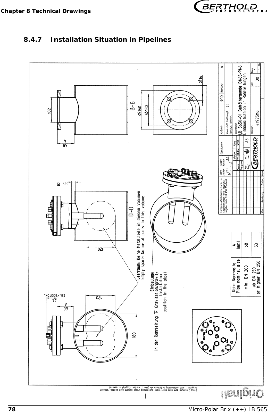 Chapter 8 Technical Drawings   Micro-Polar Brix (++) LB 565 788.4.7 Installation Situation in Pipelines     
