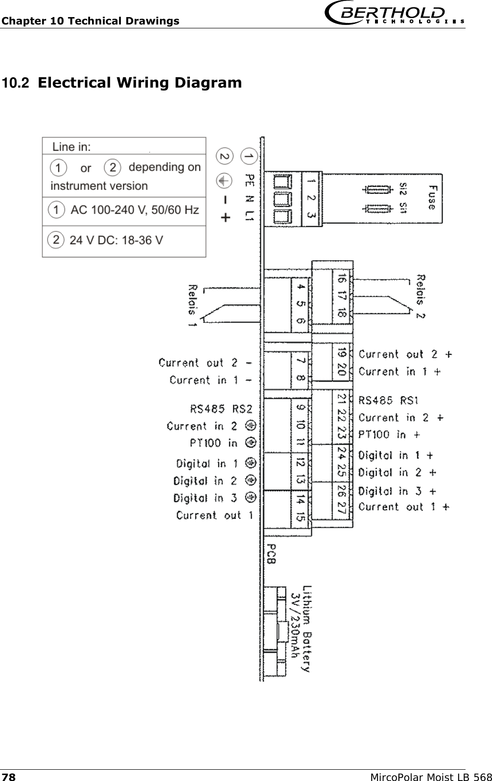 Chapter 10 Technical Drawings   78 MircoPolar Moist LB 568 10.2  Electrical Wiring Diagram     