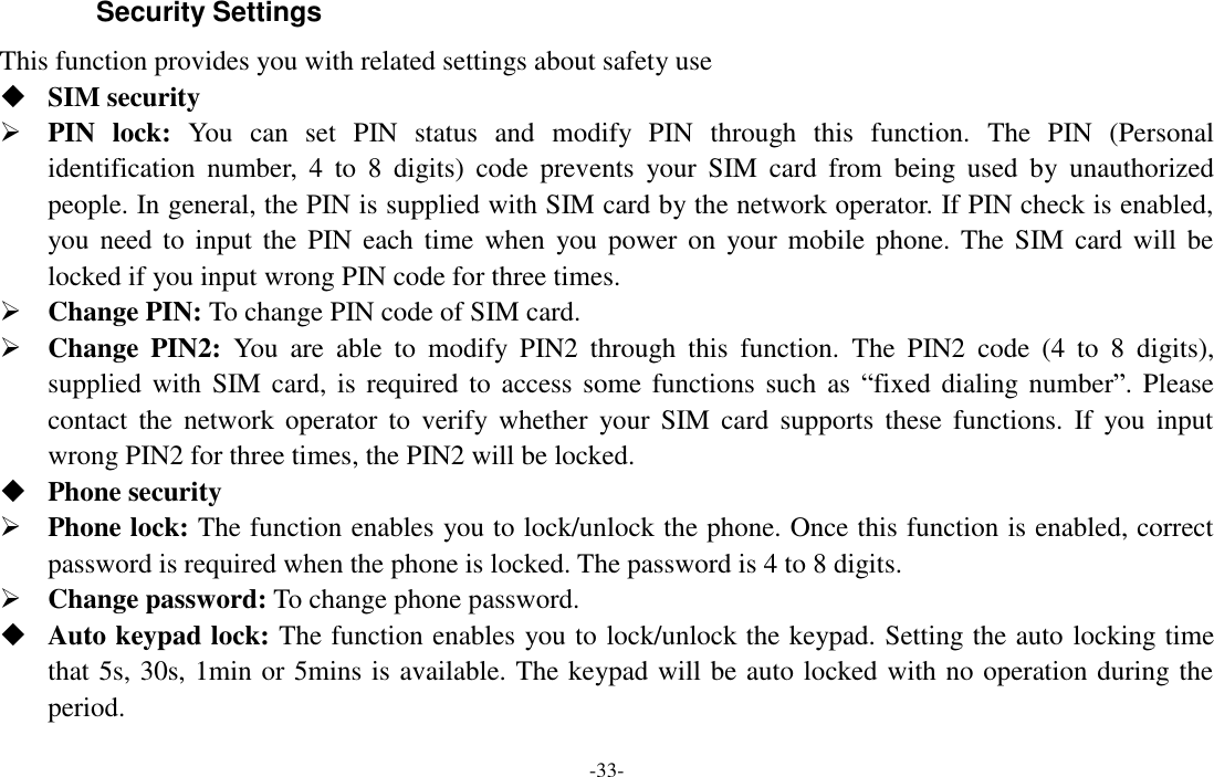 Bess Mobile F1 Mobile Phone User Manual Content