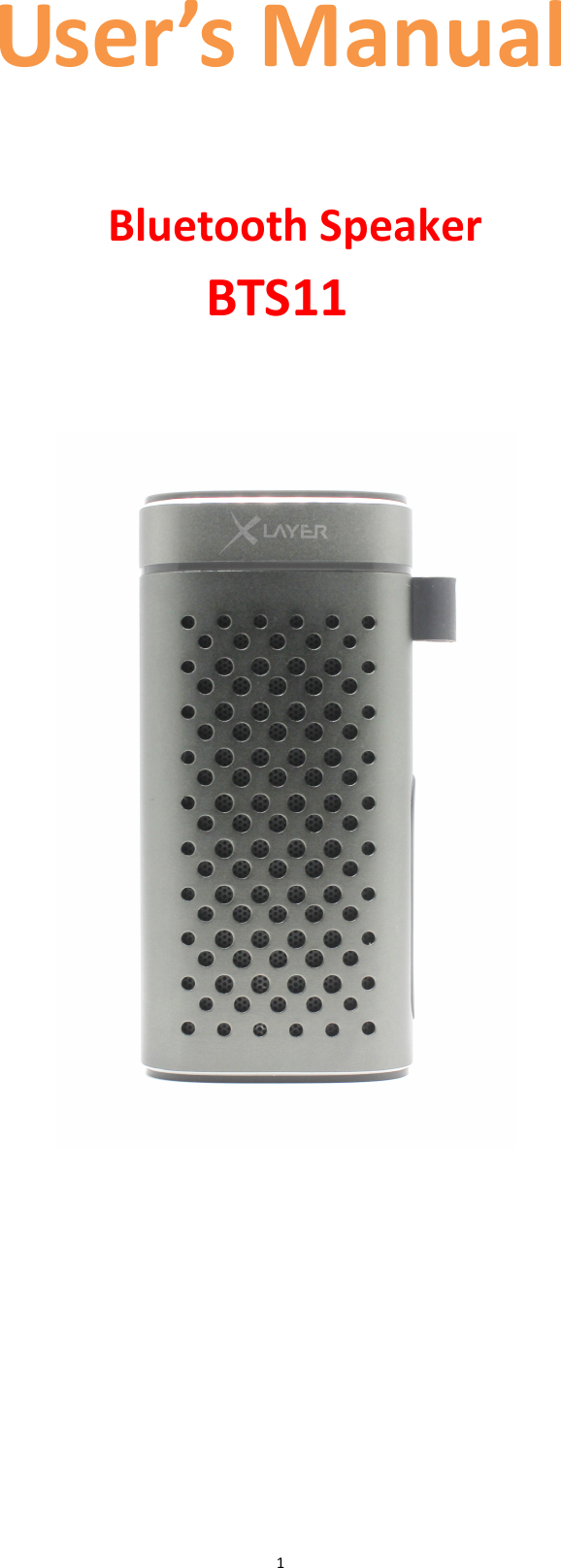  1User’s Manual  BTS11  Bluetooth Speaker                                 