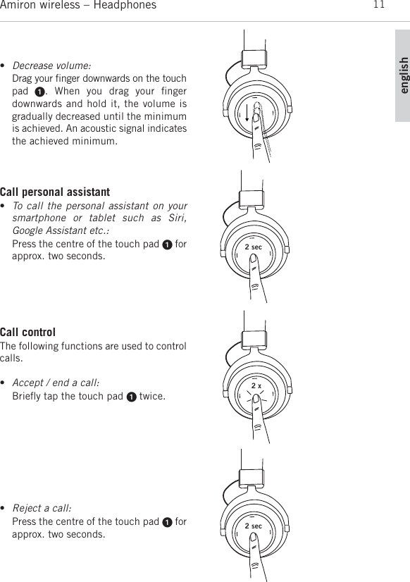 Page 11 of Beyerdynamic AMIRON Bluetooth Headset User Manual MAN Amiron wireless EN DE FR ES JP KO ZH  Layout 1