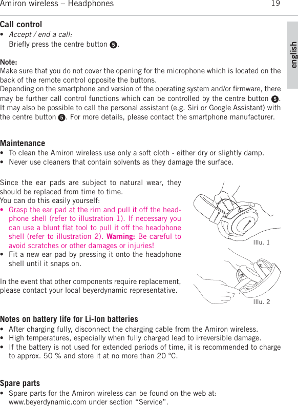 Page 19 of Beyerdynamic AMIRON Bluetooth Headset User Manual MAN Amiron wireless EN DE FR ES JP KO ZH  Layout 1