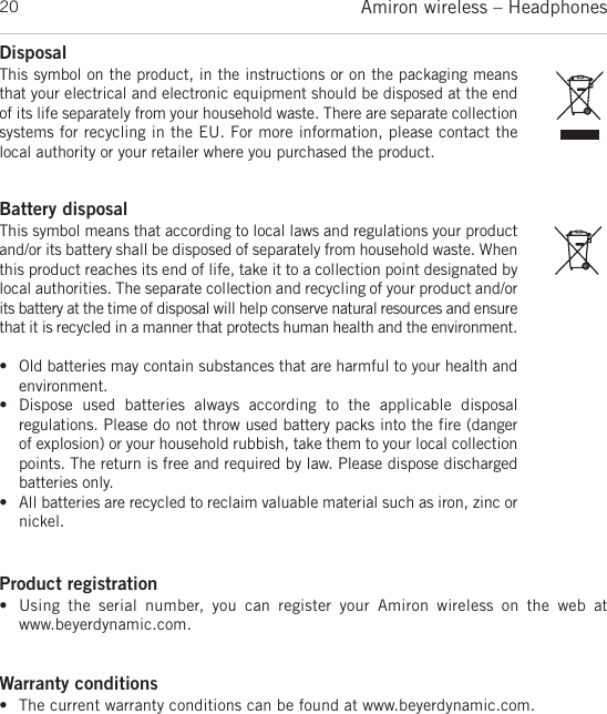 Page 20 of Beyerdynamic AMIRON Bluetooth Headset User Manual MAN Amiron wireless EN DE FR ES JP KO ZH  Layout 1