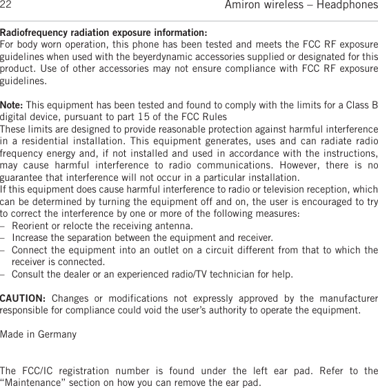Page 22 of Beyerdynamic AMIRON Bluetooth Headset User Manual MAN Amiron wireless EN DE FR ES JP KO ZH  Layout 1