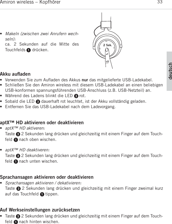Page 33 of Beyerdynamic AMIRON Bluetooth Headset User Manual MAN Amiron wireless EN DE FR ES JP KO ZH  Layout 1