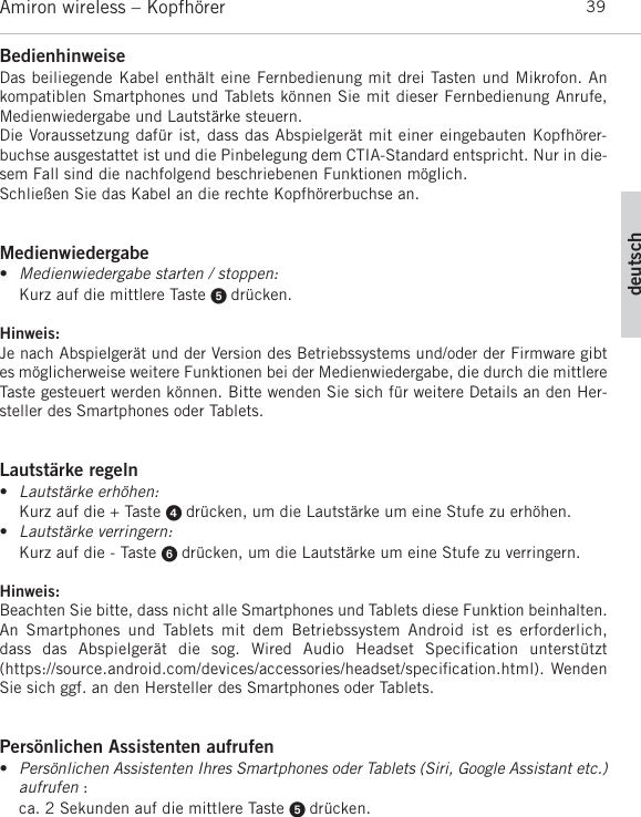 Page 39 of Beyerdynamic AMIRON Bluetooth Headset User Manual MAN Amiron wireless EN DE FR ES JP KO ZH  Layout 1